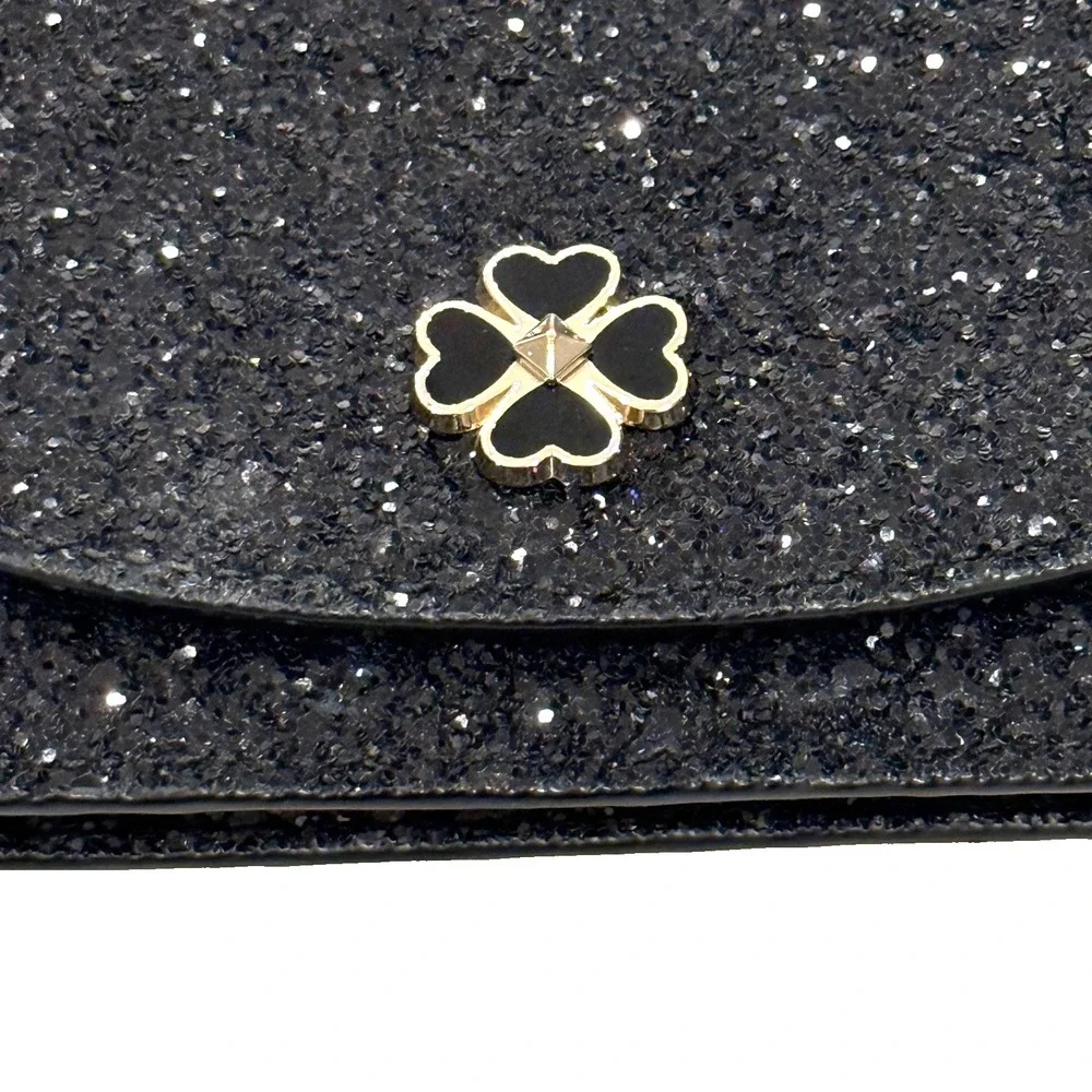 Kate Spade Glittery Evening Bag Wristlet‎ 4 Leaf Clover Closure 3 Compartments